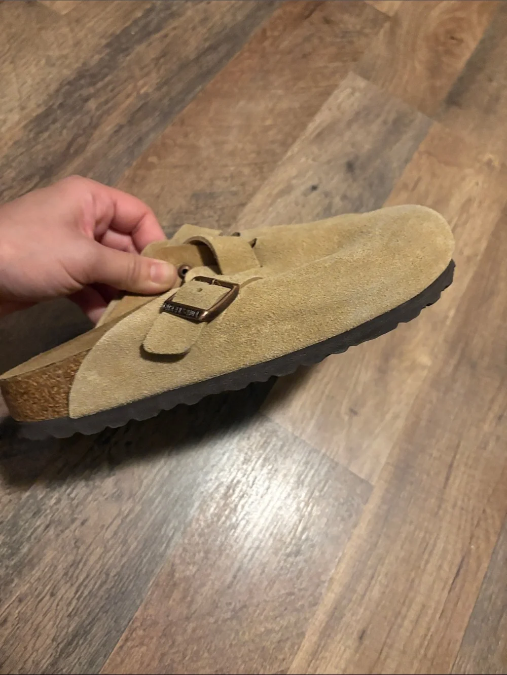 Birkenstock Bostons Tan Suede Slip-On Clogs in Camel - Picture 9 of 14